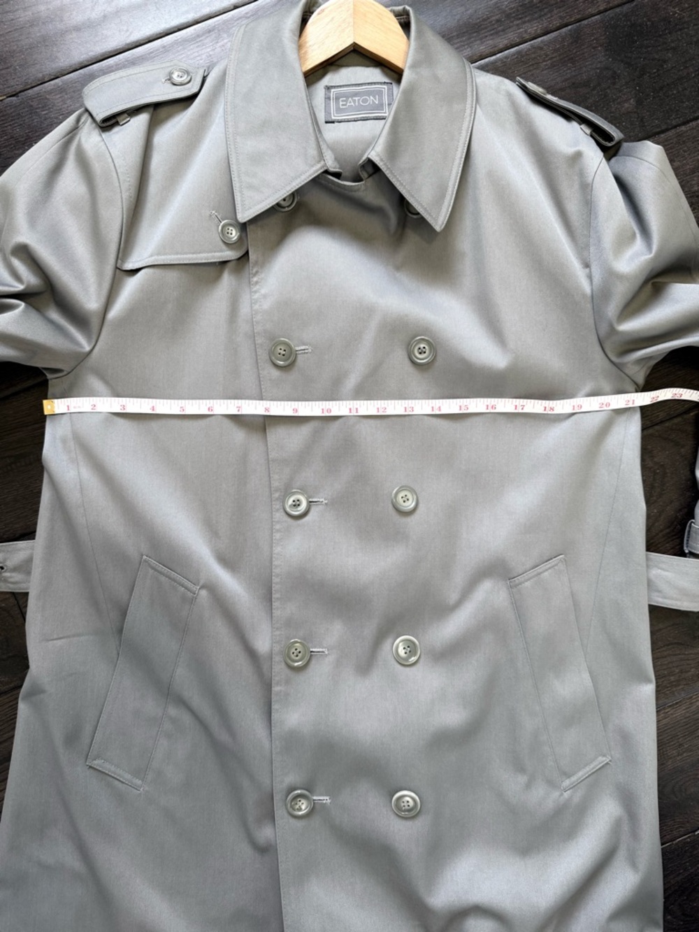 Eaton Vintage Grey Trench Coat - Classic Double-Breasted with Plaid Lining - Picture 7 of 11